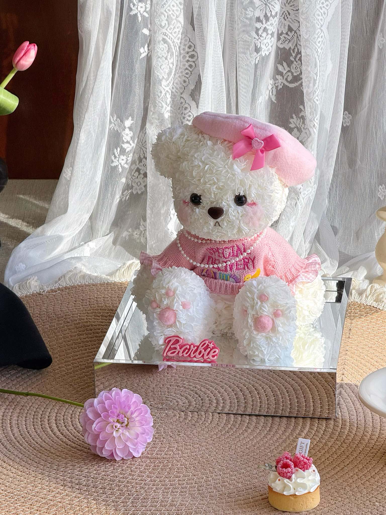 Pink beret bear preserved flower from China manufacturer - Yika Preserved Flower Store Roses that last 3- year buy online