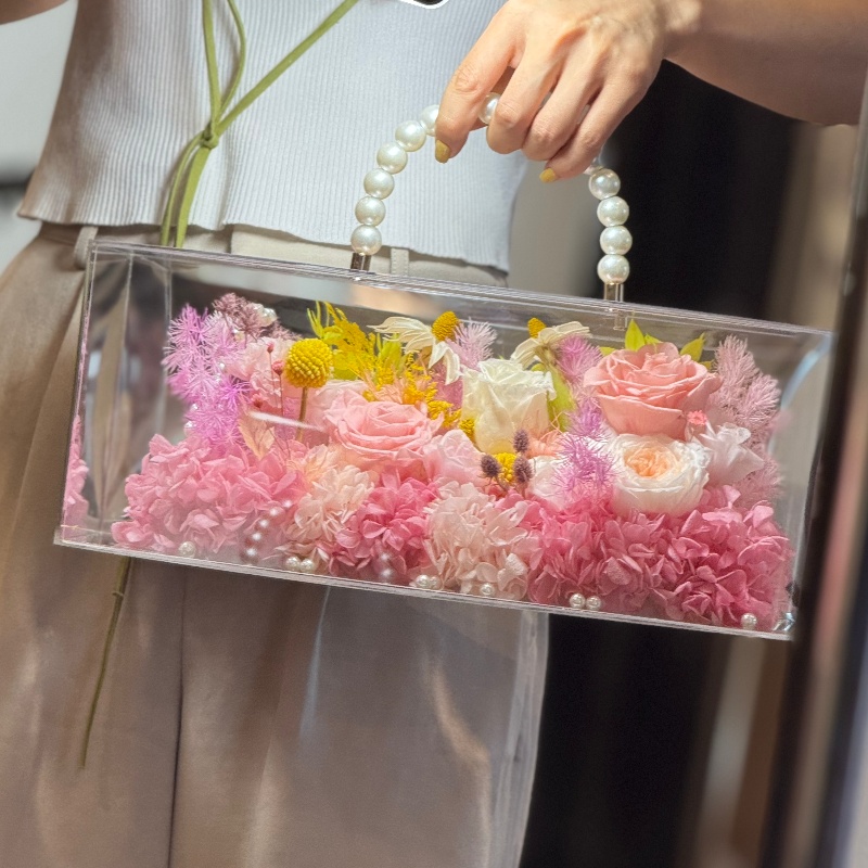 Portable Pearl Rose Garden Eternal Flower from China manufacturer - Yika Preserved Flower Store Mother's Day gift roses in acrylic box