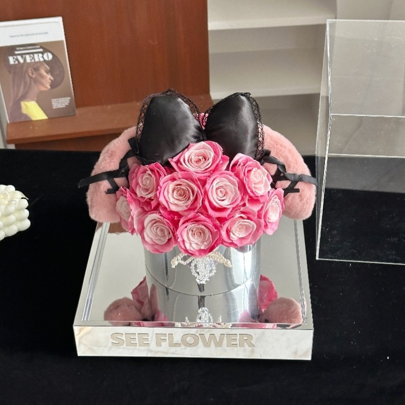 Bow Rose Hug Bucket Preserved Flower Bow Rose Hug Bucket Preserved Flower