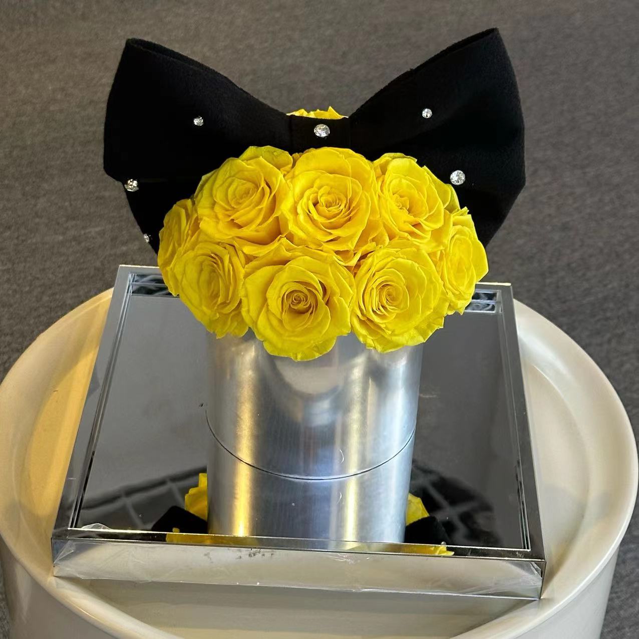 Big Bow Rose Hug Bucket Preserved Flower Big Bow Rose Hug Bucket Preserved Flower