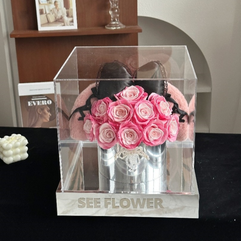 Bow Rose Hug Bucket Preserved Flower Bow Rose Hug Bucket Preserved Flower
