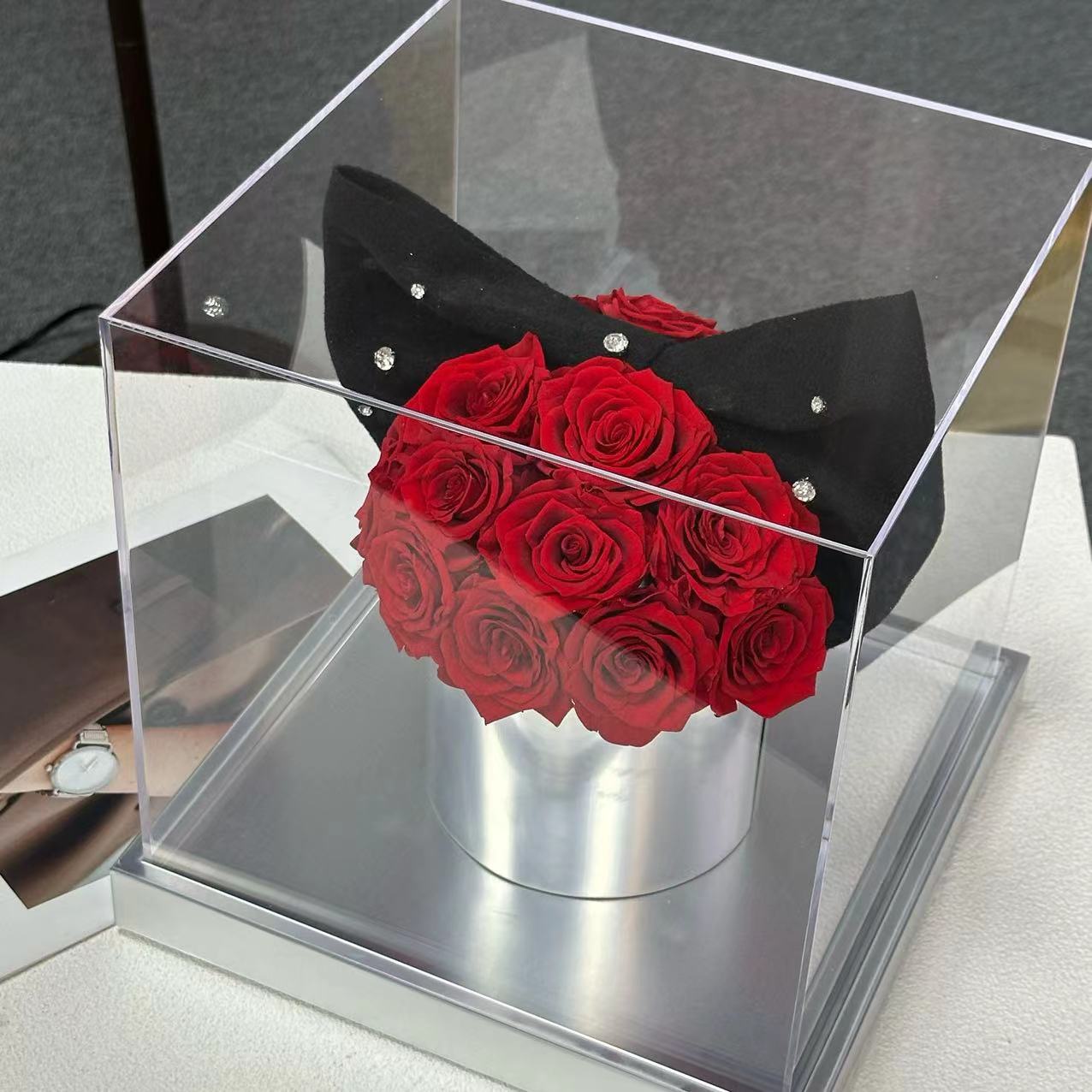 Big Bow Rose Hug Bucket Preserved Flower Big Bow Rose Hug Bucket Preserved Flower