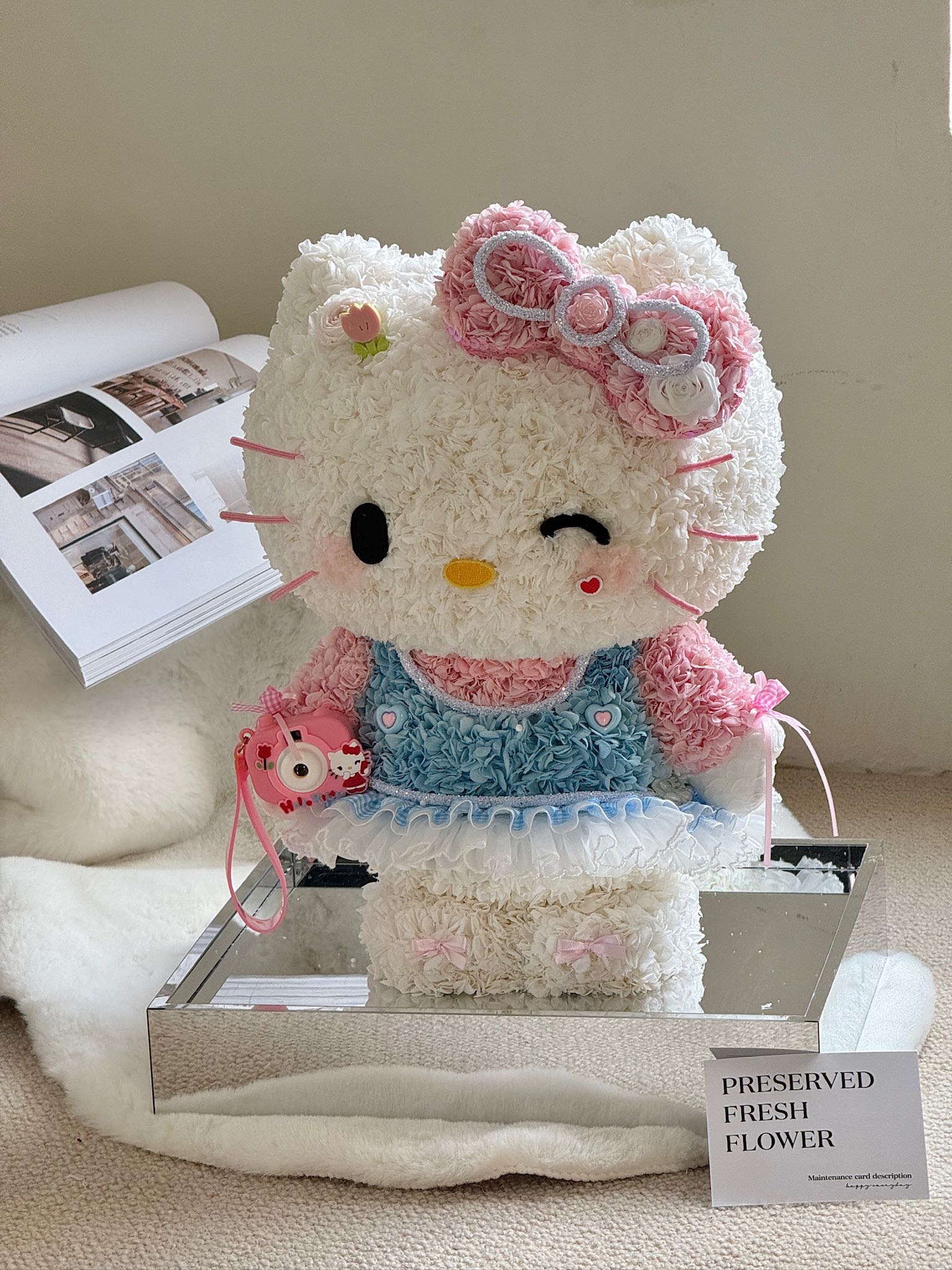 Holding A Camera And Standing with Hello Kitty Everlasting Flowers Birthday gift