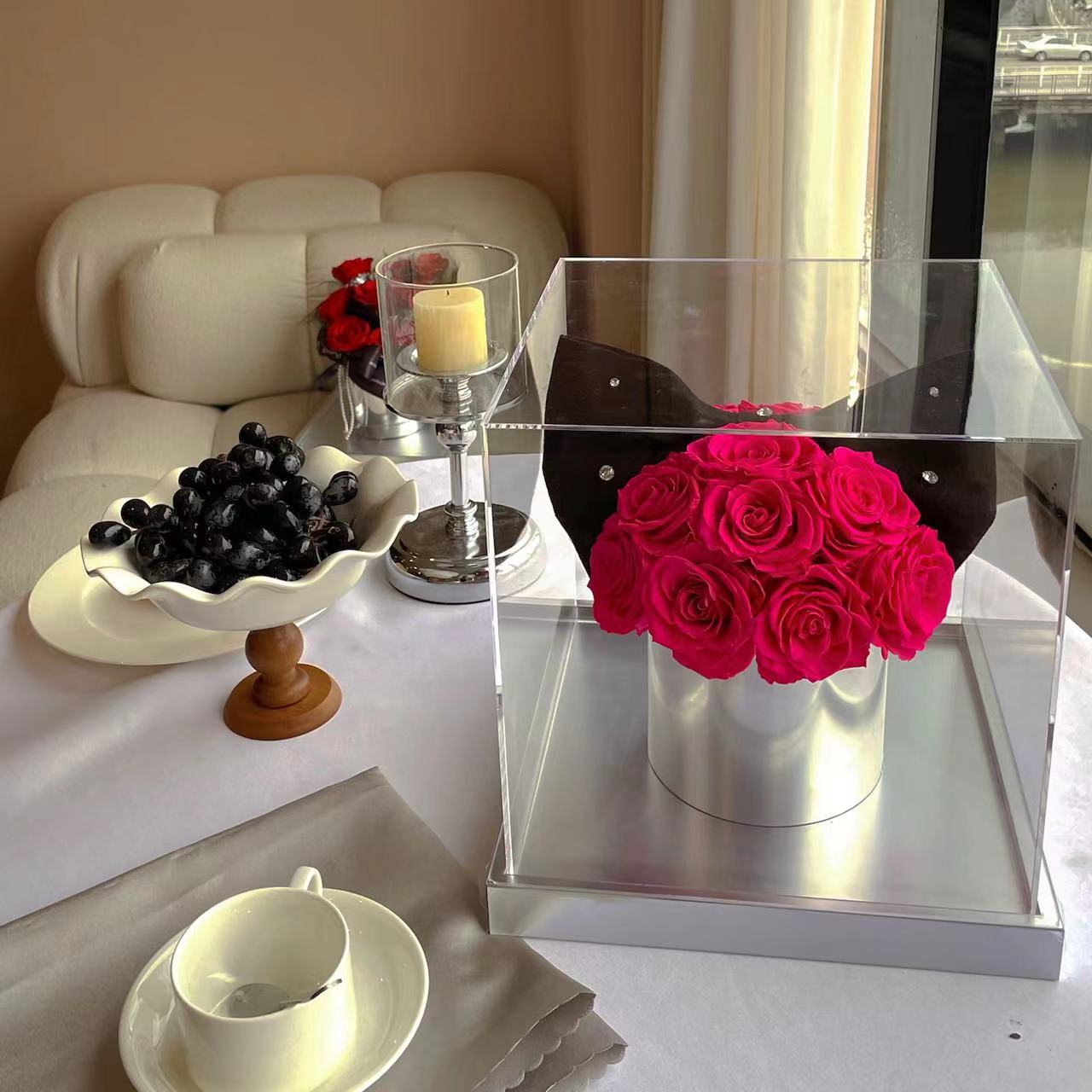 Big Bow Rose Hug Bucket Preserved Flower Big Bow Rose Hug Bucket Preserved Flower