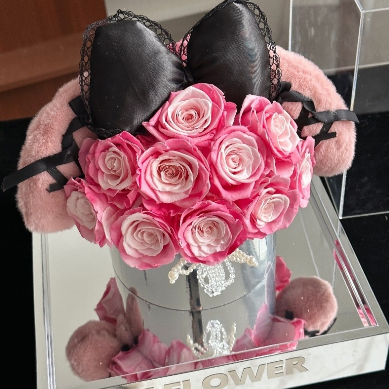 Bow Rose Hug Bucket Preserved Flower Bow Rose Hug Bucket Preserved Flower