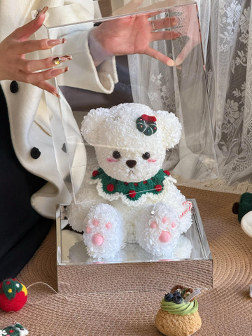 Christmas Eternal Hydrangea Flower Lily Bear Doll Gift Box for Girl Friends And Best Friends