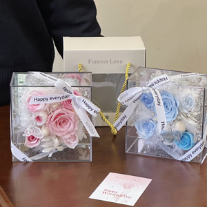 Small Square Box Bow Ribbon Preserved Flower