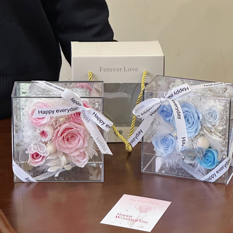 Small Square Box Bow Ribbon Preserved Flower