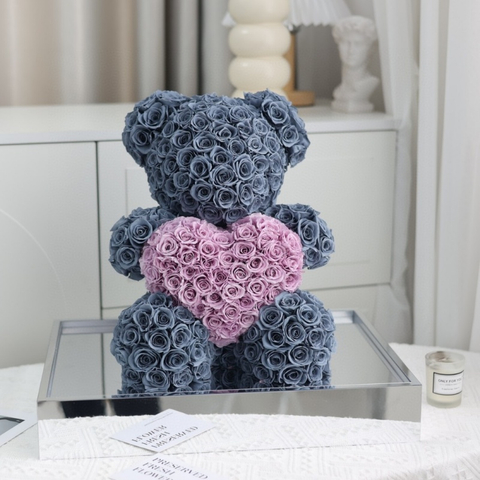 Love Heart Colorful Bear Preserved Flower