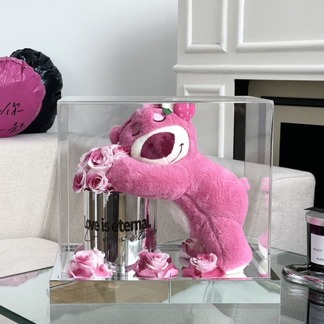 Lovely Lotso Plush Doll Hug Bucket Preserved Flower