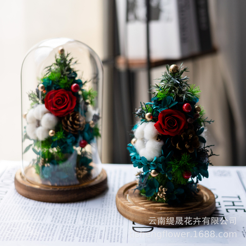 Glass Cover Preserved Flower Ornaments
