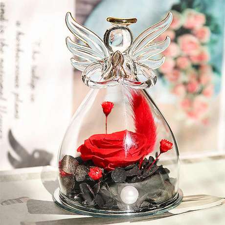 Angel's Wings Glass Cover DIY Eternal Rose Valentine's Day Christmas Decoration Birthday Gift Home Decor