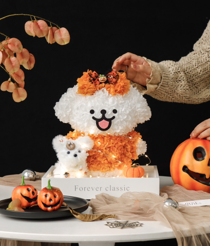 Internet Celebrity Eternal Flower Line Dog Big Eared Dog Halloween Gift Eternal Hydrangea Doll Dog Acrylic Ornament