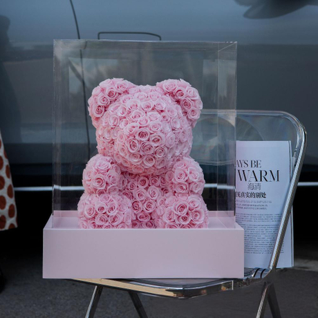 Acrylic Pink Rose Bear Preserved Flower