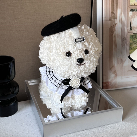 White Puppy With Hat Preserved Flower