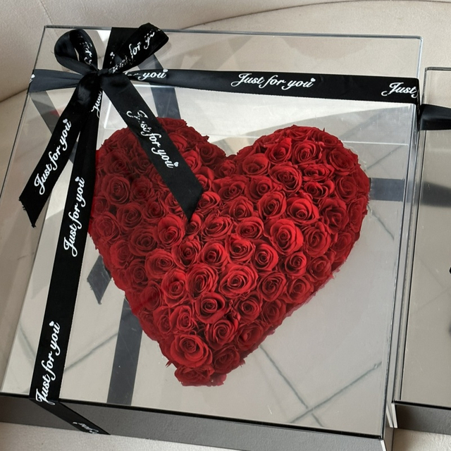 Acrylic Square Box 3D Heart Preserved Flower