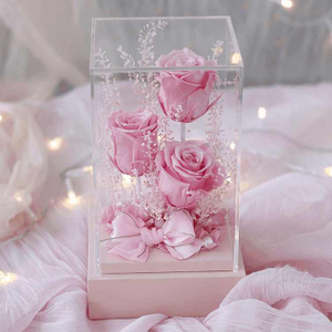 Eternal Love Flower Acrylic Gift Box Decoration Real Rose Valentine's Day Confession Gift for Girlfriend Anniversary Christmas