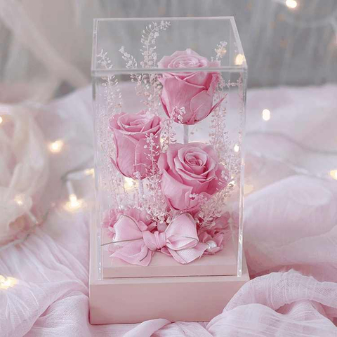 Eternal Love Flower Acrylic Gift Box Decoration Real Rose Valentine's Day Confession Gift for Girlfriend Anniversary Christmas