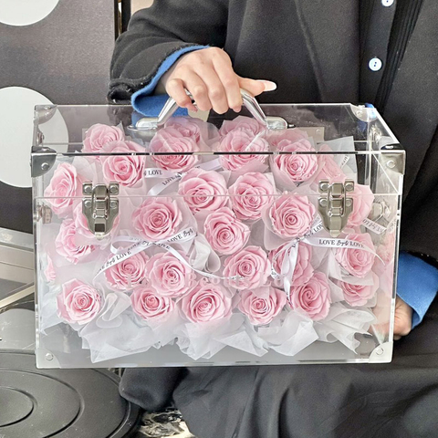 Valentine's Day Transparent Acrylic Luggage Rose Eternal Flower Girlfriend Best Friend Birthday Confession Gift