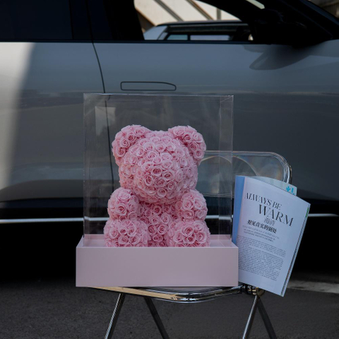 Acrylic Pink Rose Bear Preserved Flower