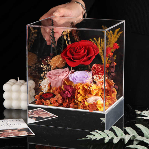 Valentine's Day Square Acrylic Eternal Rose Gift Box Confession Christmas Birthday Gift for Girlfriend And Best Friend