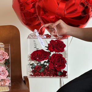 Portable Acrylic Small Square Box Preserved Flower