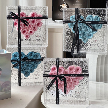 Heart Rose Small Square Box Preserved Flower
