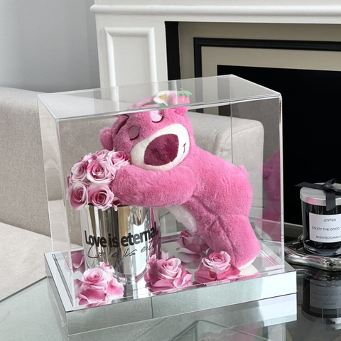 Lovely Lotso Plush Doll Hug Bucket Preserved Flower