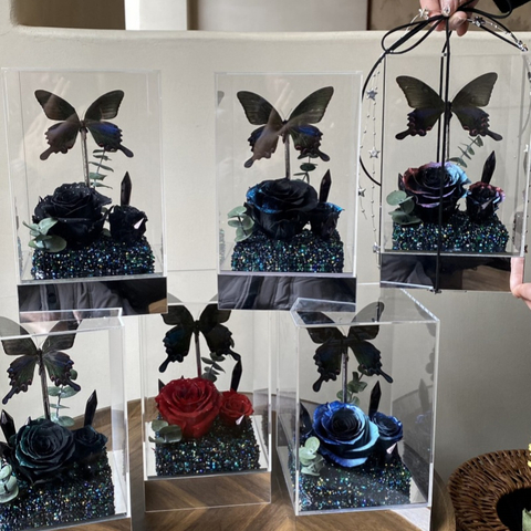 Butterfly Rose Small Square Box Preserved Flower