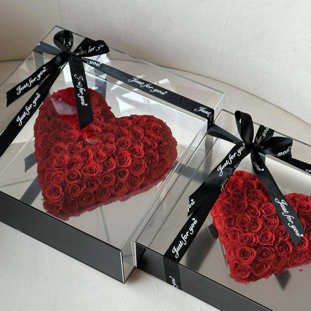 Acrylic Square Box 3D Heart Preserved Flower