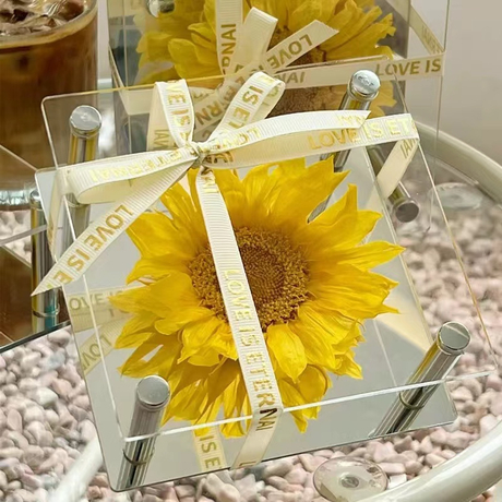 Single Sunflower Small Square Box Preserved Flower