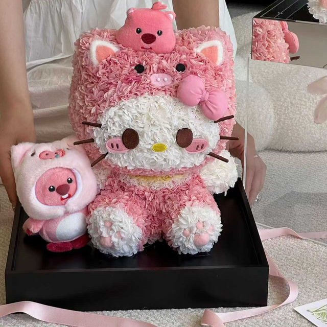 Beaver Sweetheart HelloKitty Eternal Flower KT Cat True Flower Ornament Christmas Valentine's Day