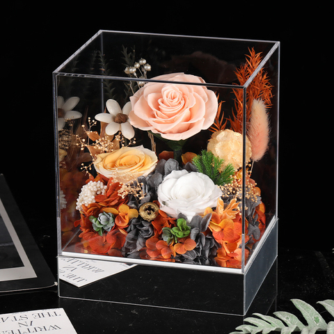 Valentine's Day Square Acrylic Eternal Rose Gift Box Confession Christmas Birthday Gift for Girlfriend And Best Friend