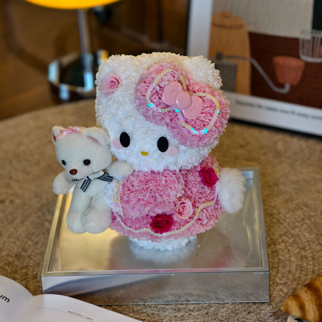 Super Cute HelloKitty Cat Eternal Flower Gift Box for Girls Cute Eternal Flower Home Decor