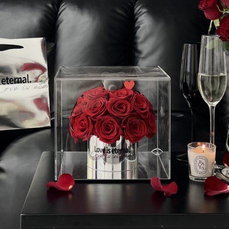Acrylic Rose Hug Bucket Preserved Flower
