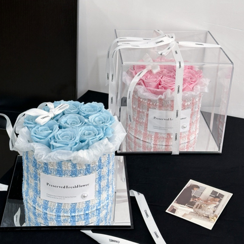 Bow Ribbon Rose Hug Bucket Preserved Flower