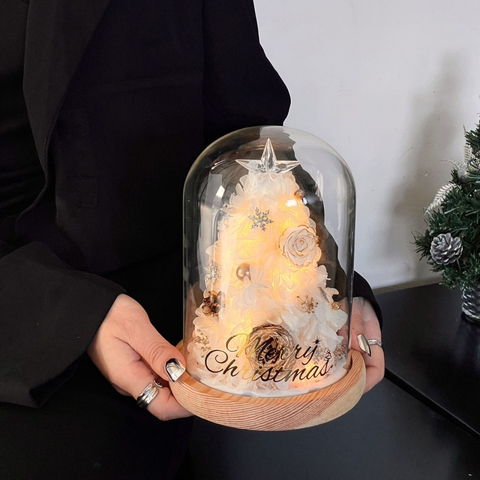 Glowing Christmas Tree Glass Dome Preserved Flower