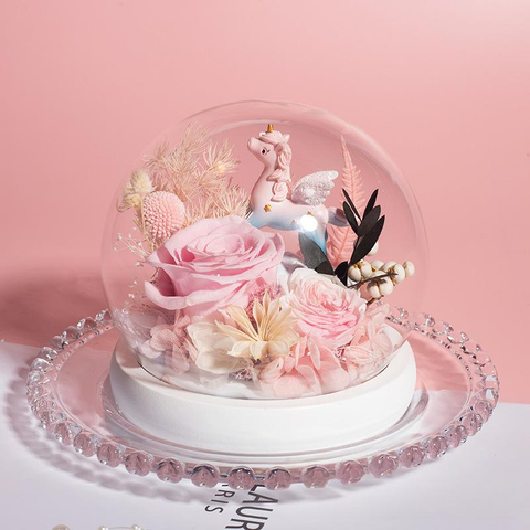 Unicorn Luminous Ball Glass Cover Preserved Flower