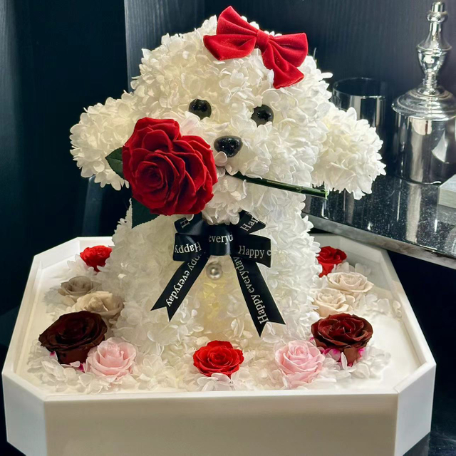 Rose Puppy Hydrangea Macrophylla Preserved Flower Teddy Doll