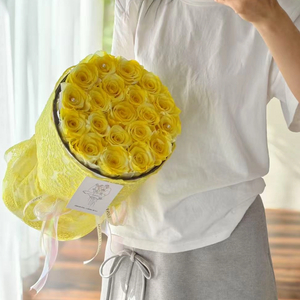 French Romantic Luxury Style Gradient Yellow Rose Preserved Flower Bouquet