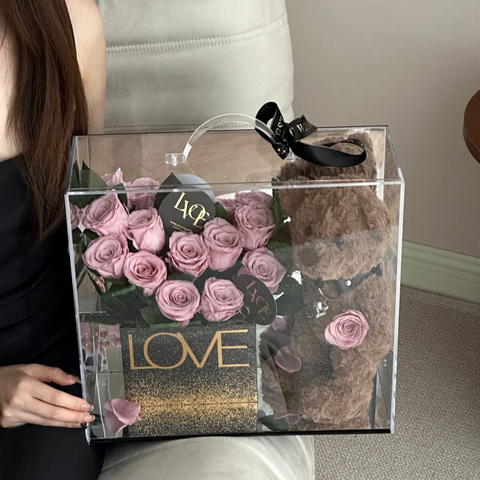 Bear Doll Handbag Rose Preserved Flower