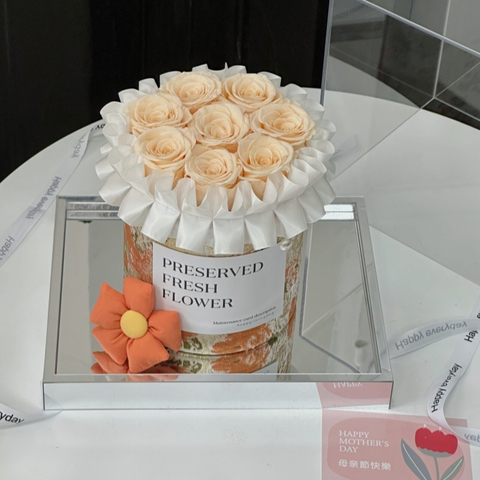 Bucket Champagne Rose Preserved Flower