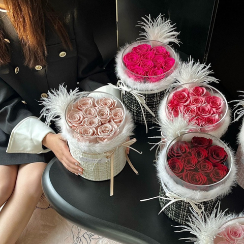 Chanel Style Rose Hug Bucket Preserved Flower