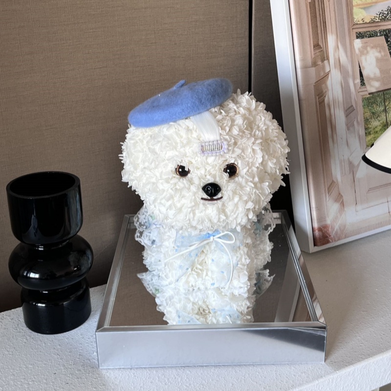 White Puppy With Hat Preserved Flower