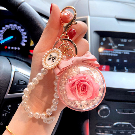 Pearl Chain Rose Eternal Flower Keychain Holiday Gift DIY Accessories Valentine's Day Gift Women's Flower Ball