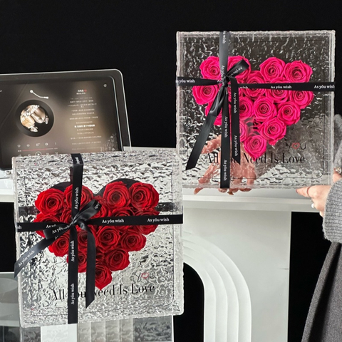 Heart Rose Small Square Box Preserved Flower