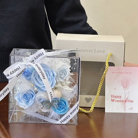 Small Square Box Bow Ribbon Preserved Flower