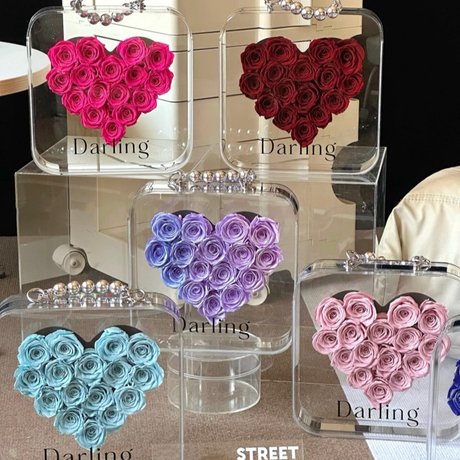 Preserved Flower Square Box With Handle Chain