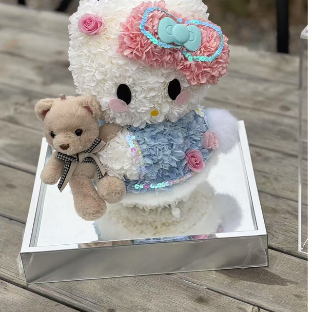 Super Cute HelloKitty Cat Eternal Flower Gift Box for Girls Cute Eternal Flower Home Decor