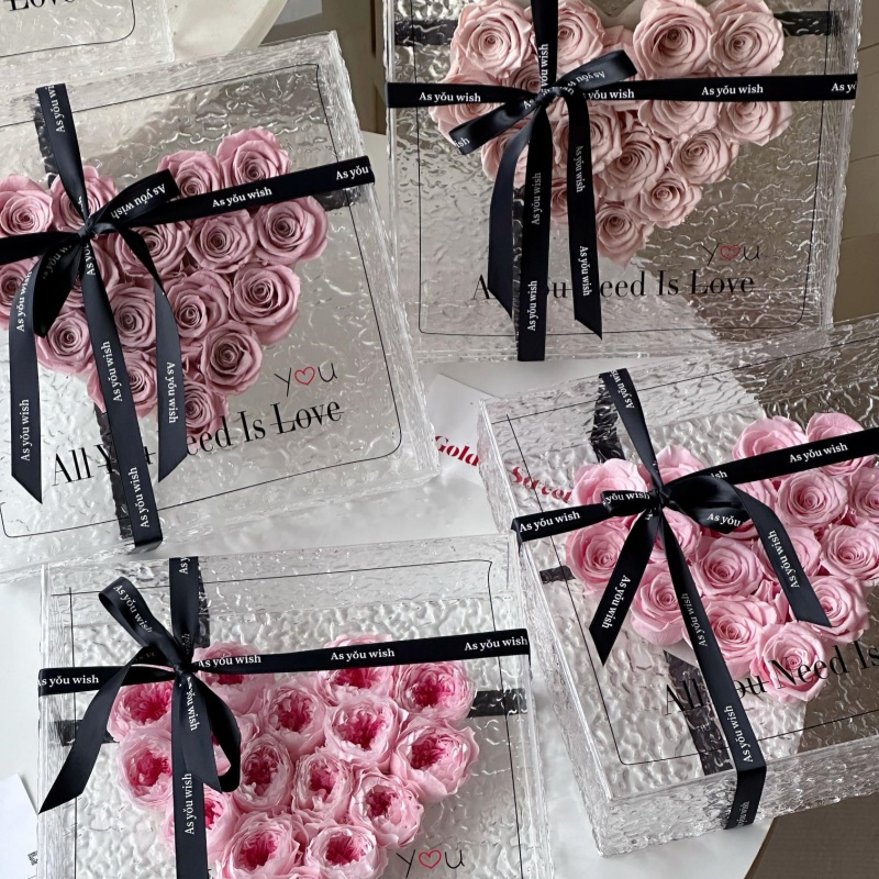Heart Rose Small Square Box Preserved Flower